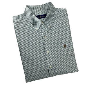 Ralph Lauren Mens Shirt Green Blue Check Button Down Long Sleeve Pony Preppy-XL